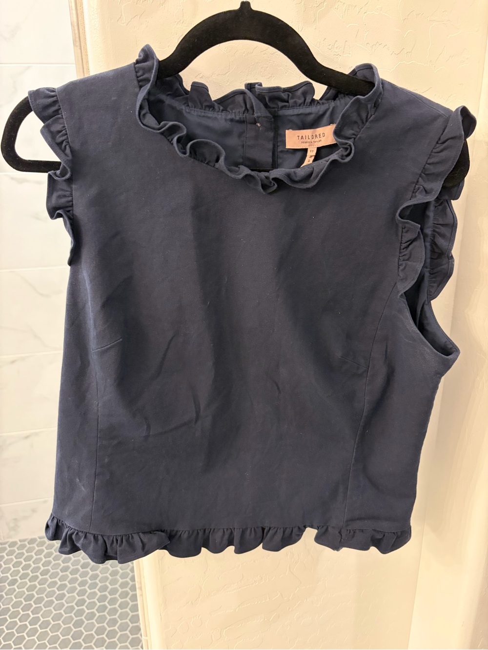Rebecca Taylor Navy Ruffle Trim Sleeveless Top